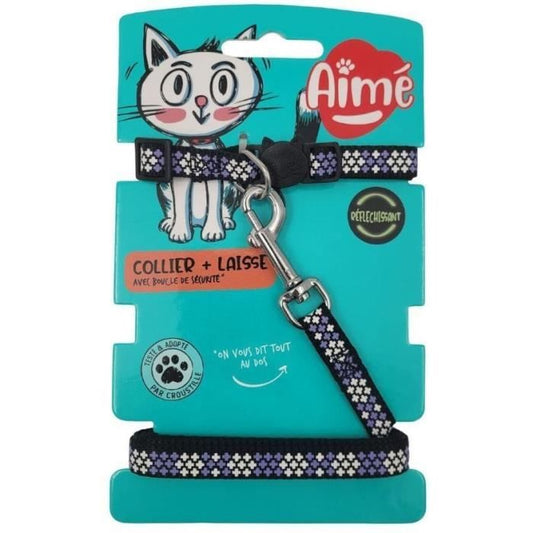 Collar & Leash Kit - AIMÉ - Reflective Purple for Cats