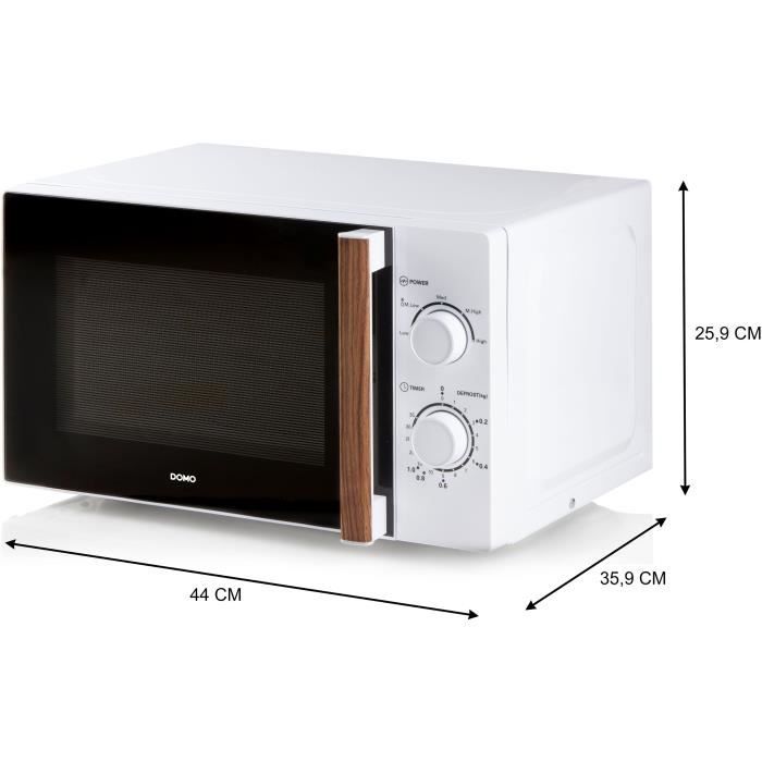 DOMO DO2720 microwave oven - 20L - 700W - 35 min timer - Defrost function - L44 x D35.8 x H 25.8 cm - White wood finish