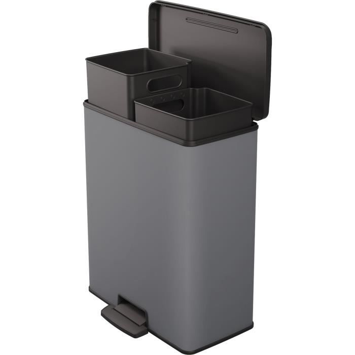 Duo Rectangle Trash Can - DECO BIN - CURVER - 52L (26+26L) - 49 x 32 x 61 cm - Anthracite