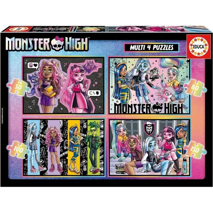 4 progressive puzzles - EDUCA - Multi 4 Monster High 50-80-100-150