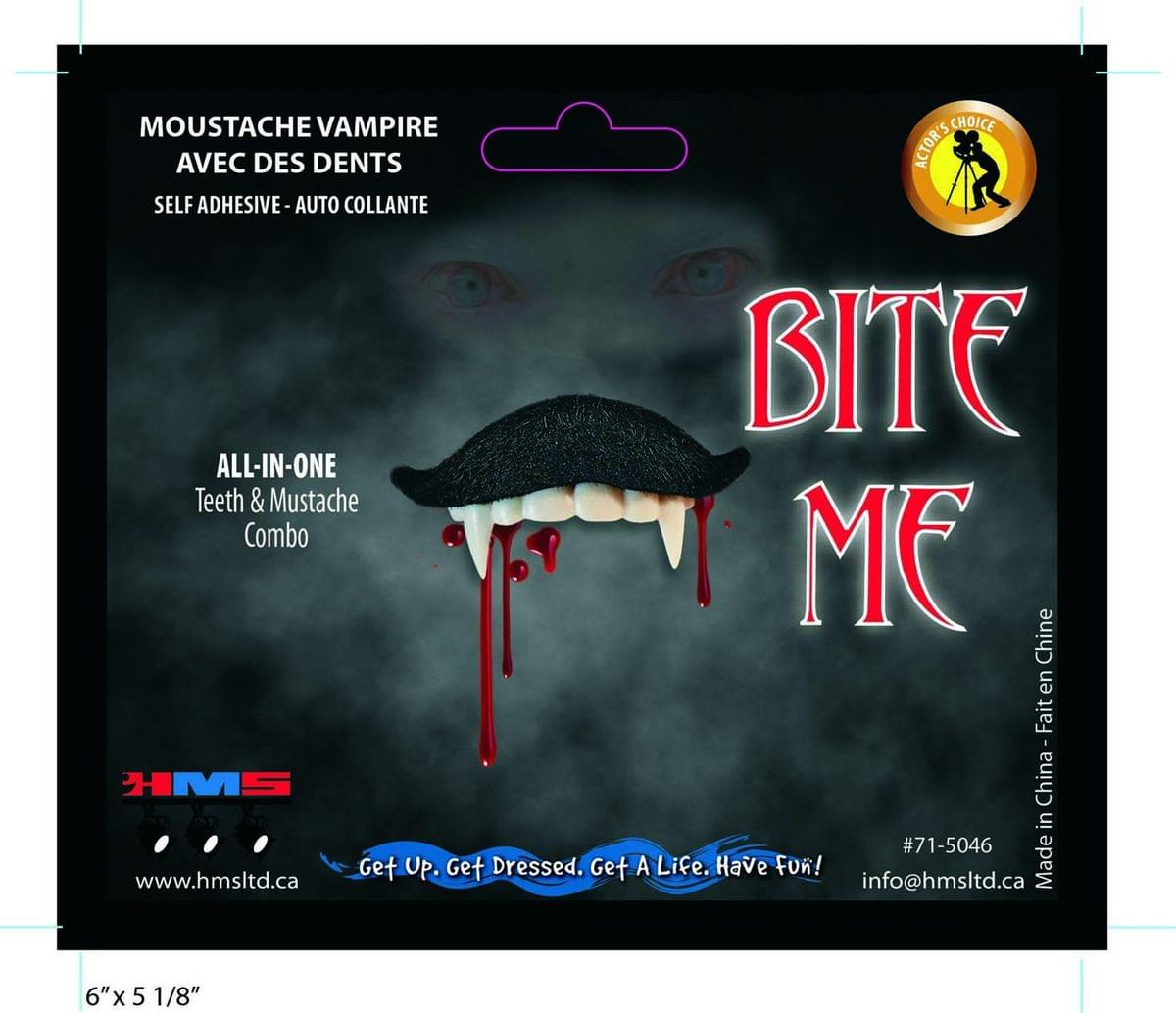 Bite Me Vampire Stache Moustache With Teeth Costume Accessory One Size
