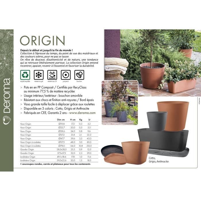 Planter - DEROMA - Origin - 12 L - Grigio