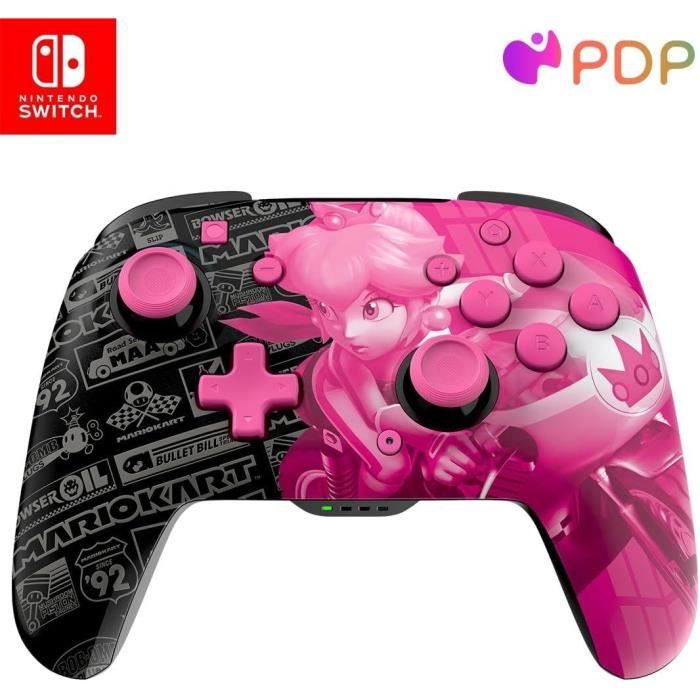 PDP - Glow Wireless Controller for Nintendo Switch and Switch OLED - Grand Prix Peach - Black and Pink
