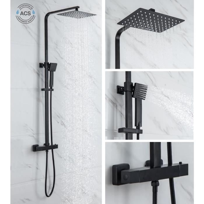 OCEANIC Shower column - Thermostatic mixer - Rectangular high head 30x20 cm - Matt black
