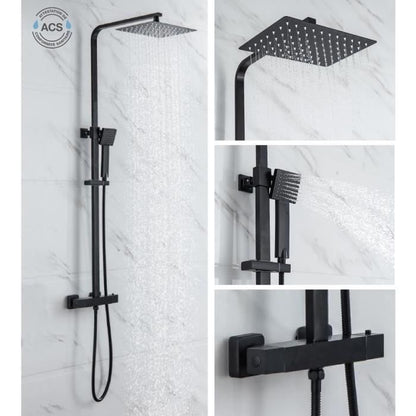 OCEANIC Shower column - Thermostatic mixer - Rectangular high head 30x20 cm - Matt black