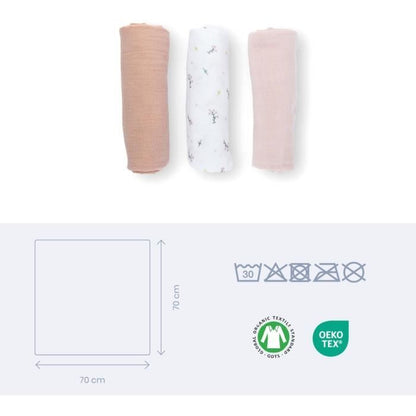 Pack of 3 swaddles - DOOMOO - Organic cotton gauze - Oeko-Tex certified - Pink
