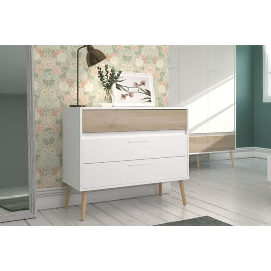 Chest of drawers - AALBORG - 3 drawers - White - Scandinavian style - 90.8 x 40 x 77.5 - PARISOT