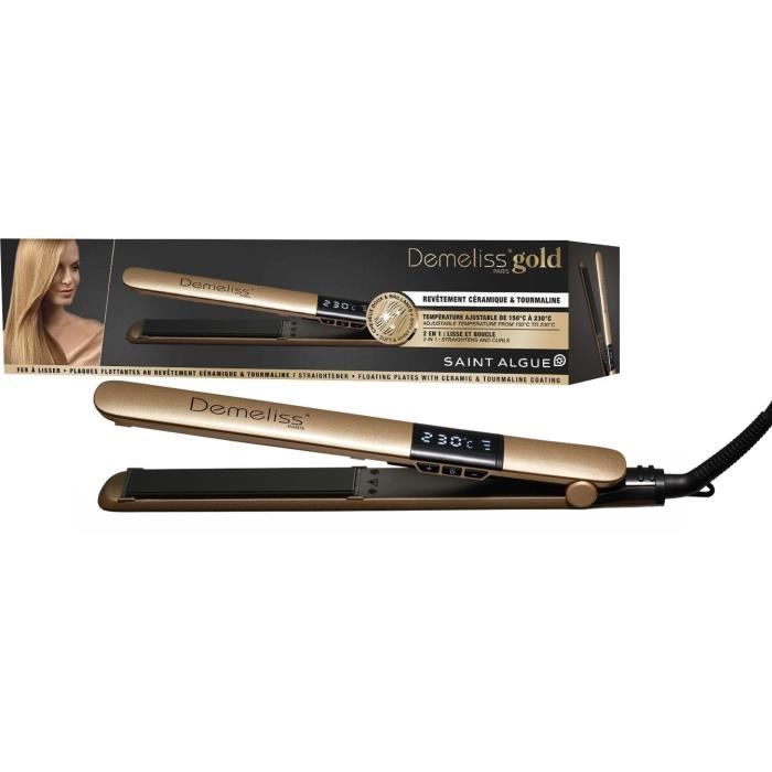 SAINT ALGUE 3963 - Demeliss GOLD hair straightener - Ceramic coating - Ultra-thin floating plates - 150 to 230 ° C - Black / Gold