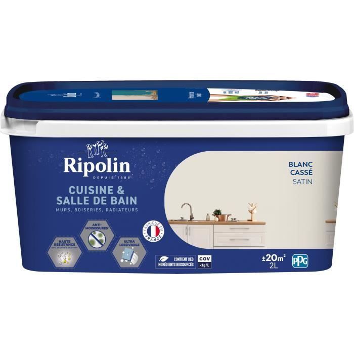 Paint for walls, woodwork, ceilings, radiators - RIPOLIN - Kitchen and bathroom - 2 L - Off-white