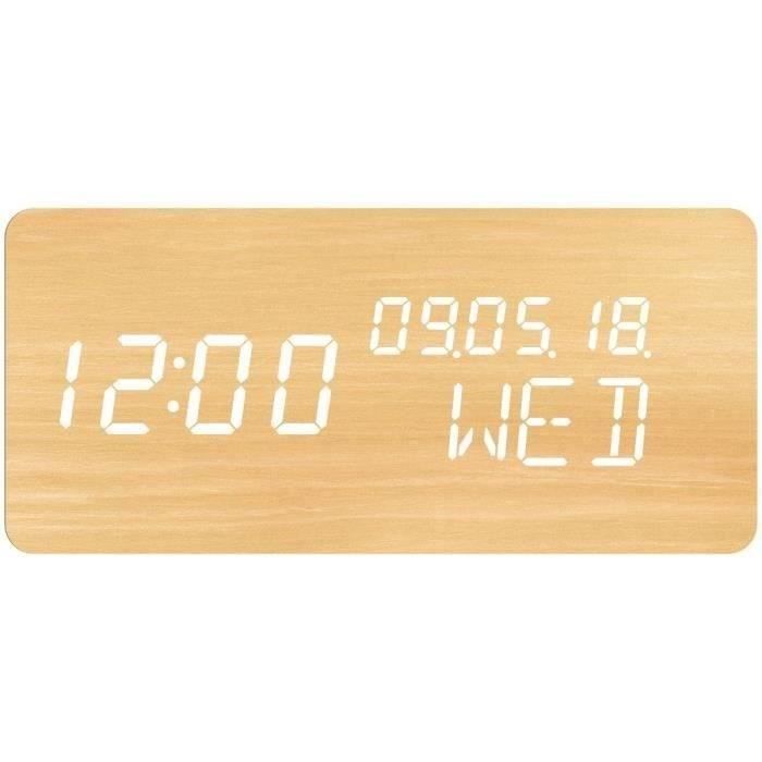 EVOOM WOOD 4 in 1 Alarm Clock - Time, Date, Day and Temperature - Natural Wood Color