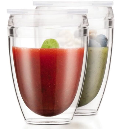 Set of 2 BODUM cups - Pavina To Go - Double-walled plastic - Airtight lid - 30 cl - Transparent