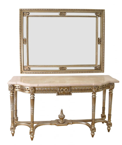 Grand Carved Console and Mirror Set of 2 68"W with Marble Top-Platine