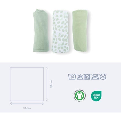 Pack of 3 swaddles - DOOMOO - Organic cotton gauze - Oeko-Tex certified - Green