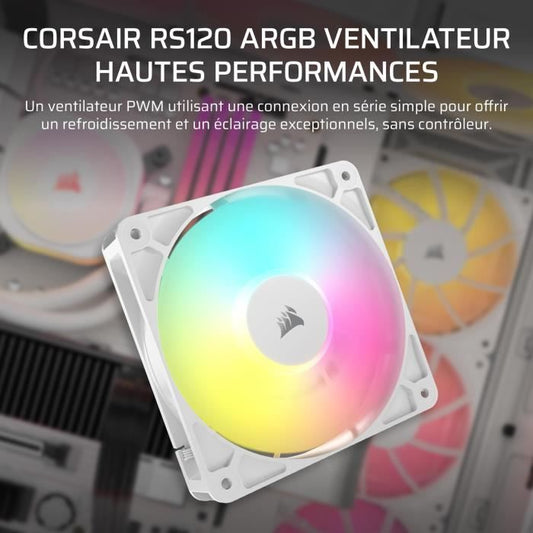 120mm ARGB Fan - CORSAIR - RS120 - White - High-performance cooling and ARGB lighting effects