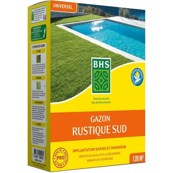 Lawn - BHS - Rustic South Lawn - 1kg, 40 m². Resistant to dry conditions thanks to tall fescue. Fast and even.
