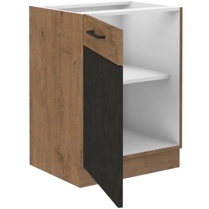 ROCK base unit - Melamine with lancelot oak and matera gray decor - 1 door - L60 x H82 cm