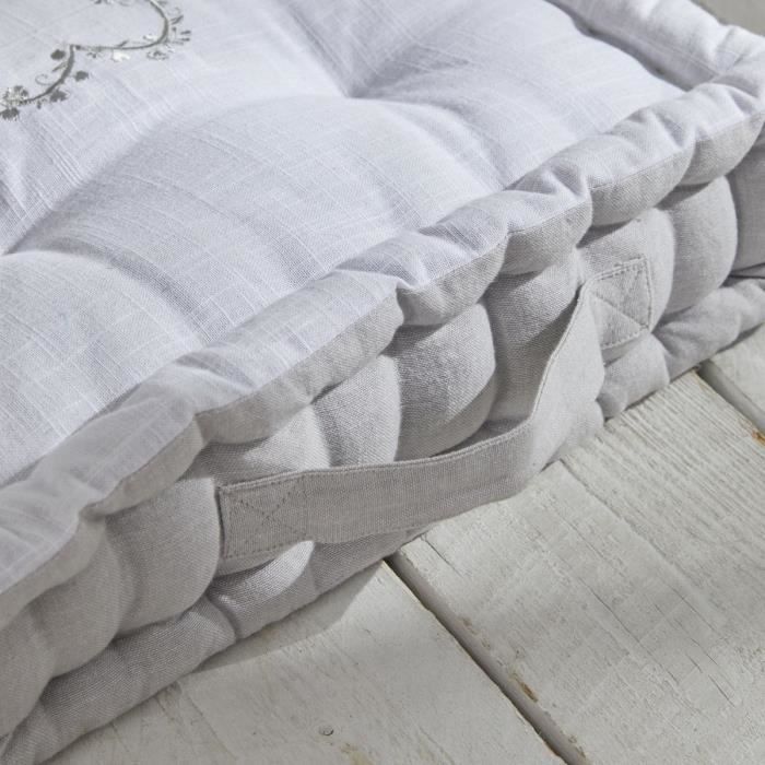 Floor cushion - TODAY - CHARME - Slub x Chambray x Constance Embroidery - 40 x 40 x 10 cm