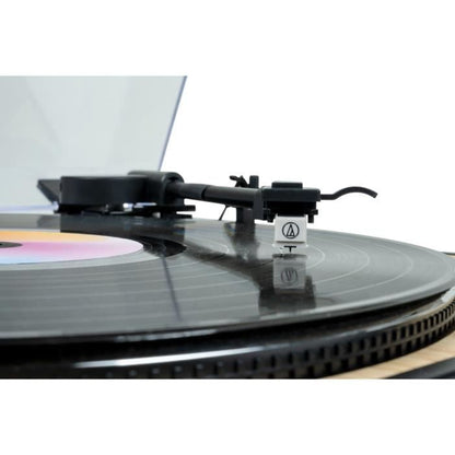 Black and wood-style turntable turntable