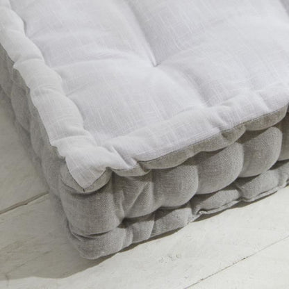 Floor cushion - TODAY - CHARME - Slub x Chambray x Broderie Capucine - 40 x 40 x 10 cm