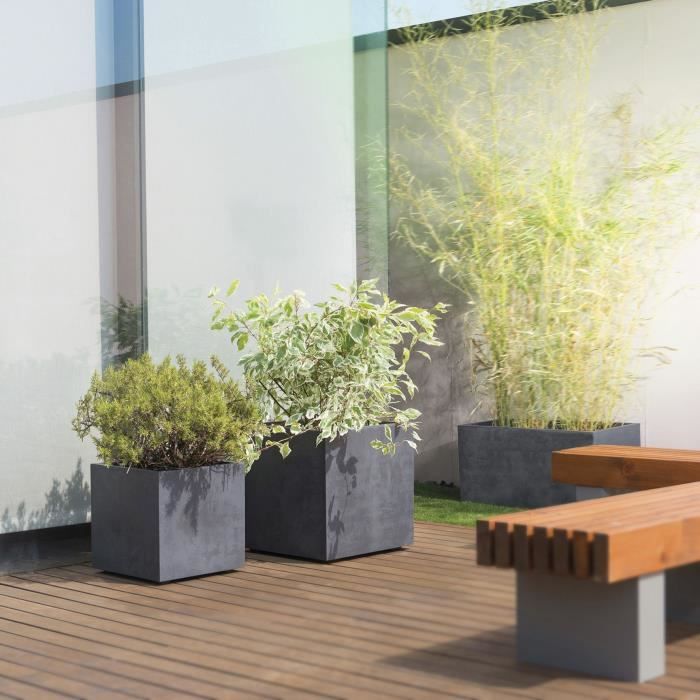 Cube Flower Pot - DEROMA - Millennium R - Anthracite - With water reserve - 39 cm