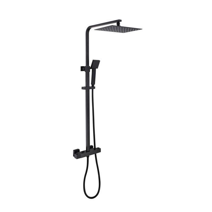 OCEANIC Shower column - Thermostatic mixer - Rectangular high head 30x20 cm - Matt black