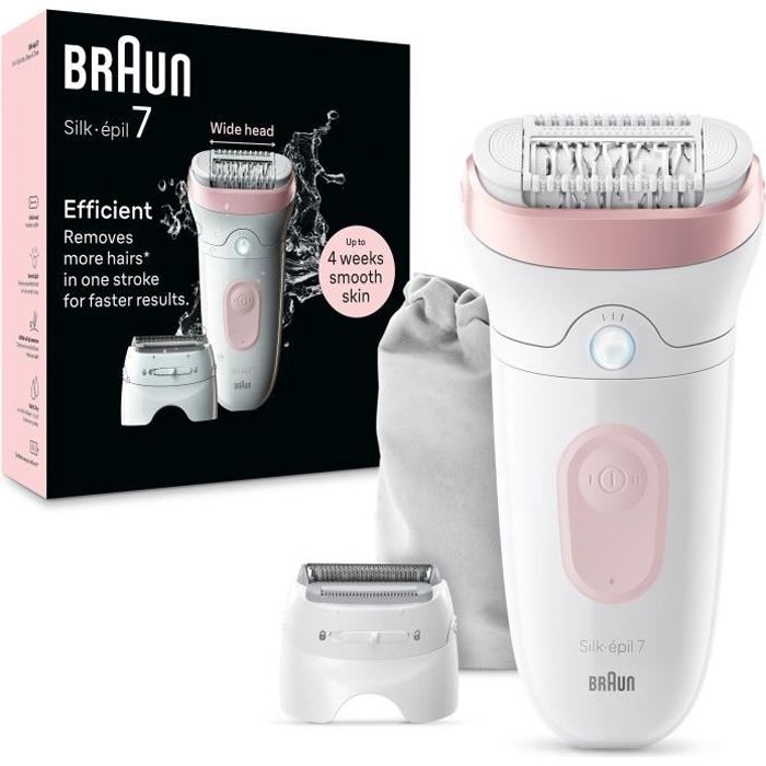 Electric epilator - BRAUN - Silk-épil 7 - Easy hair removal - Long-lasting soft skin - 7-030 - White / Pink