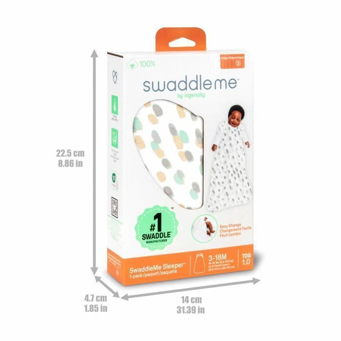 INGENUITY, Swaddling Sleeping Bag, Polka Dot Sleeping Bag, for Summer TOG 0.5 Adjustable from 3 to 18 months Oeko-Tex certified