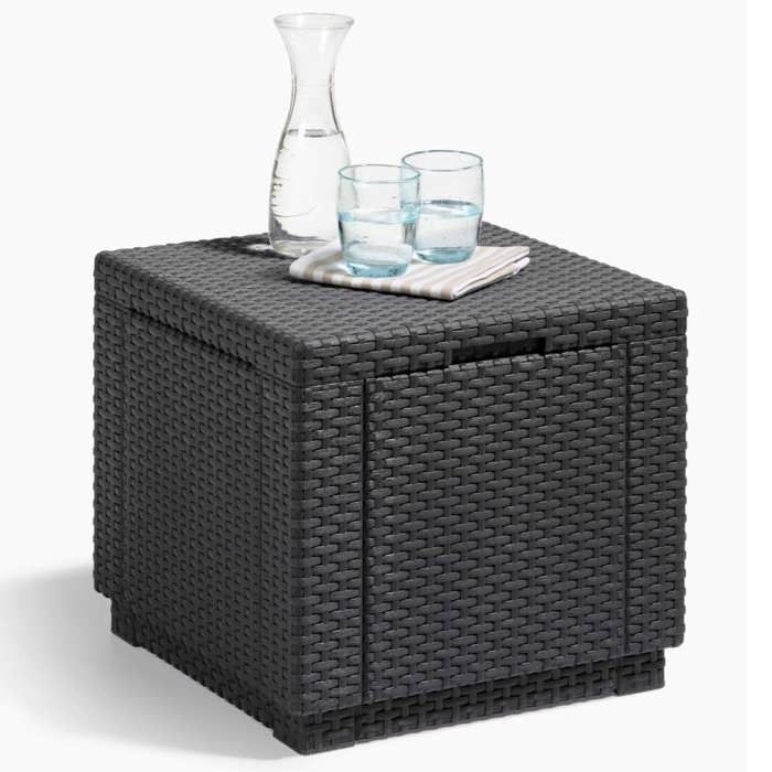 Cube graphite table - Imitation woven rattan with storage - Allibert by Keter- Cubecushiongraph