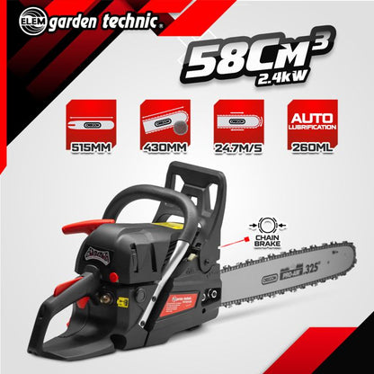 58cc Petrol Chainsaw - 51.5cm Oregon Guide - Elem Garden