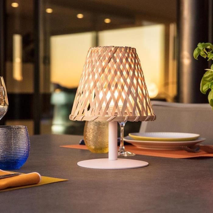 Cordless table lamp - LUMISKY - IBIZA - H26 cm - Natural bamboo - Warm white and white LED