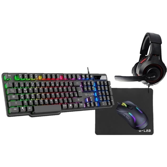 4 in 1 Gamer Pack - The G-Lab - COMBO SULFUR - Wired Mouse - Wired Keyboard - Wired Headset - Mouse Pad