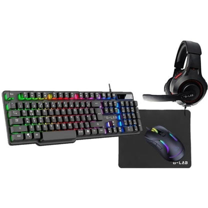 4 in 1 Gamer Pack - The G-Lab - COMBO SULFUR - Wired Mouse - Wired Keyboard - Wired Headset - Mouse Pad
