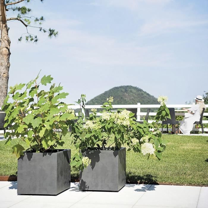 Cube Flower Pot - DEROMA - Millennium R - Anthracite - With water reserve - 39 cm