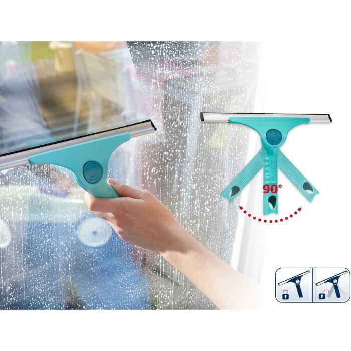 Leifheit Pro Reach 51425 M 2-in-1 window squeegee, 28 cm shower squeegee with movable joint and drip edge, Click-System