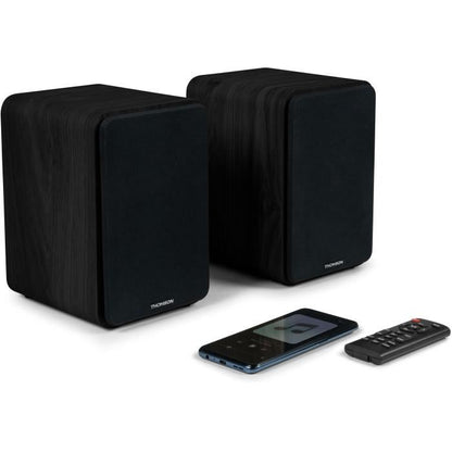 THOMSON WS600DUO - Set of 2 speakers with wooden box - 100W - Bluetooth 5.0 - 2 RCA outputs - Black