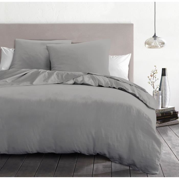 3-piece duvet set - HOME LINGE PASSION - HP72078 - 82 g Microfiber - 240 x 260 cm - Light gray