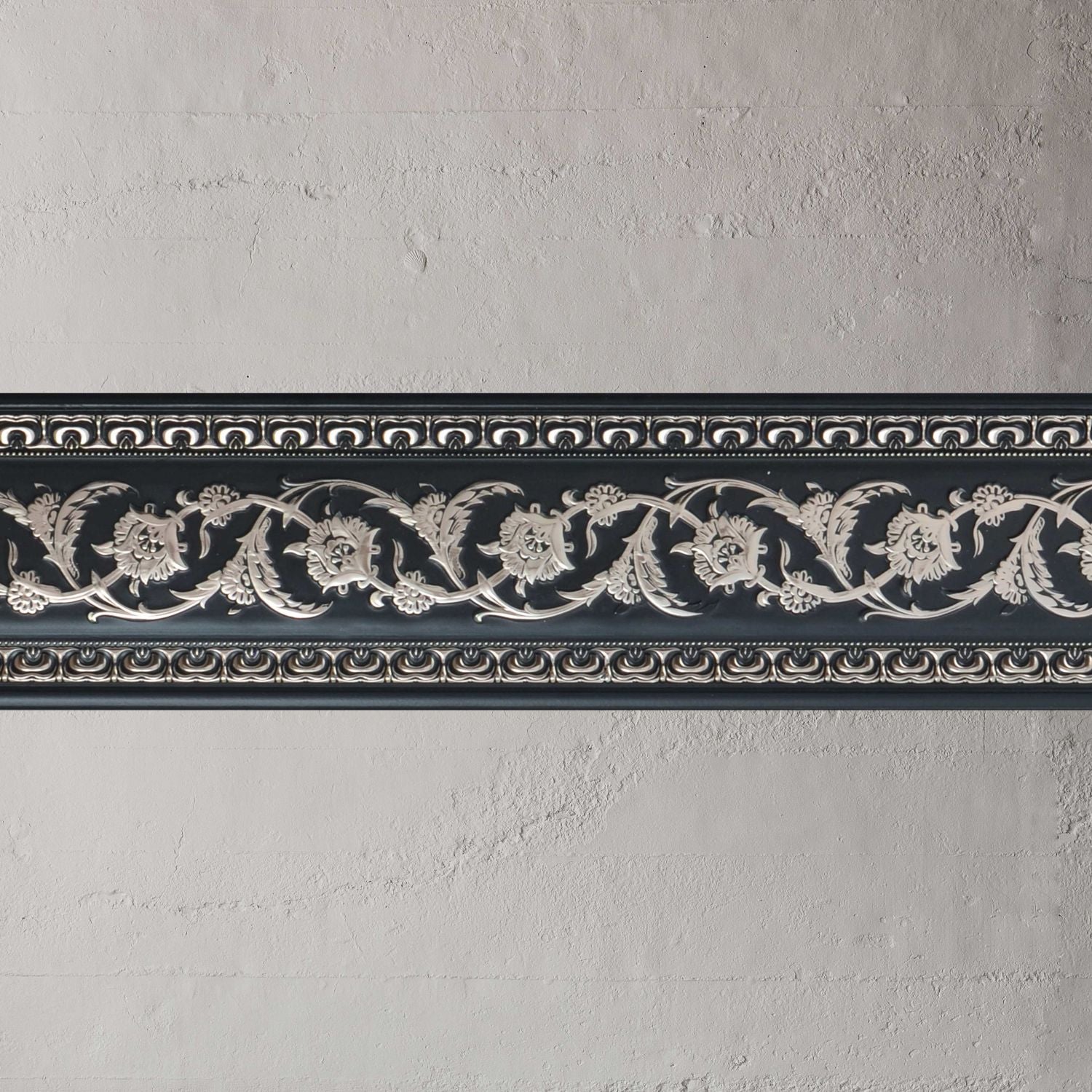 Silver Floral on Black Chair Rail 94 Inch