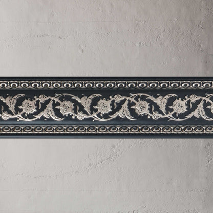 Silver Floral on Black Chair Rail 94 Inch