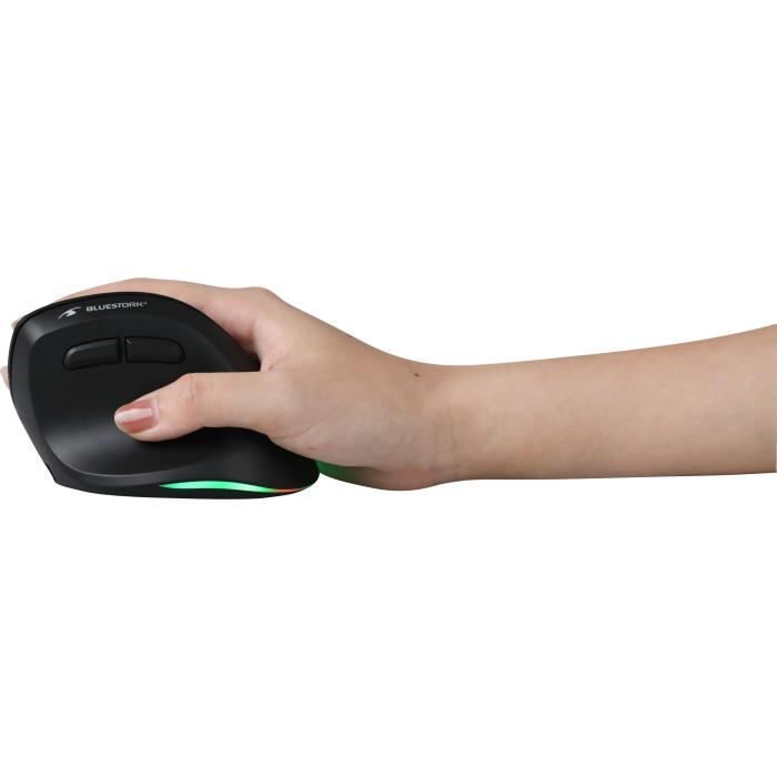 Ergonomic Vertical Mouse - BLUESTORK - M-WL-ERGO-LUMI - Wireless + Bluetooth Rechargeable - Backlit