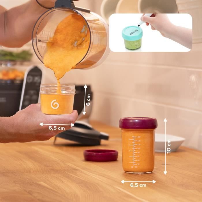 Babymoov Babybols - 8 Glass Storage Jars 120 & 240 ml - Airtight - Organic Recipe Booklet included