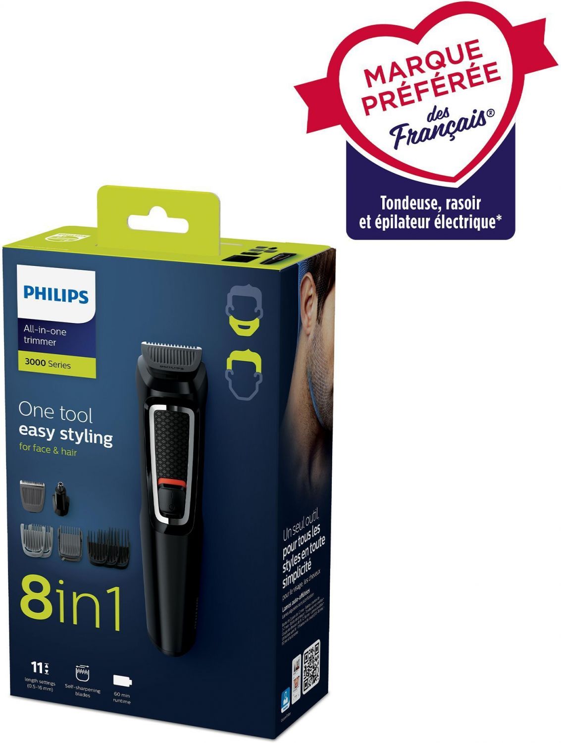 PHILIPS MG3730 / 15 Beard and Hair Trimmer - Multistyle - 8 in 1 - Self-sharpening Blades - Black