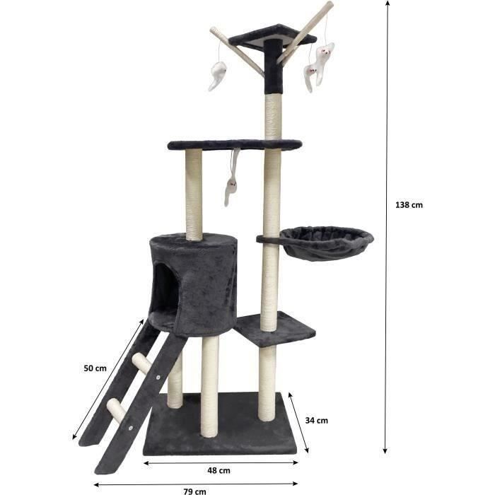 JIPSY Dark Grey Cat Tree 79 x 34 x 138 cm - 3 Platforms, 1 Perch, 1 Niche, 1 Staircase, Scratching Posts