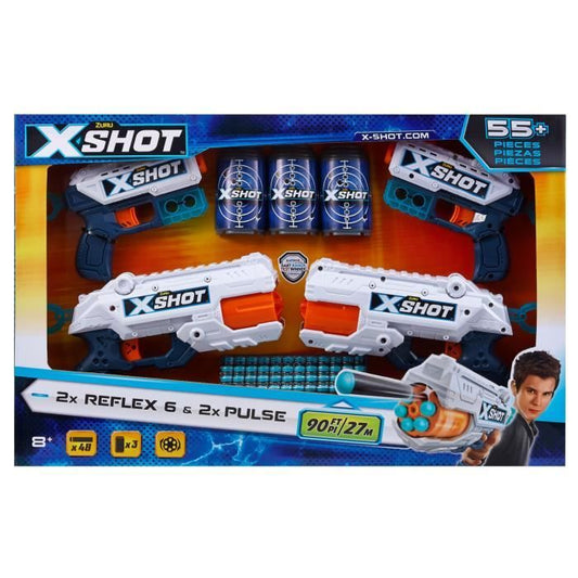 Blasters Pack - ZURU - Combo Pack 2 Kickback + 2 Reflex 6 - Powerful blasters with 27 meter shot and rotating barrel
