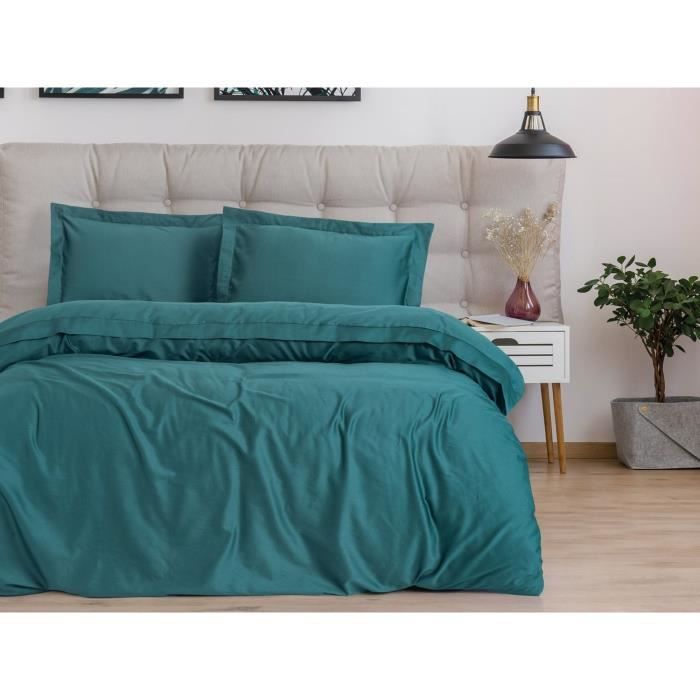 Bedding set - 1 duvet cover 220 x 240 cm + 2 pillowcases 60 x 60 cm - 100% cotton satin - Blue