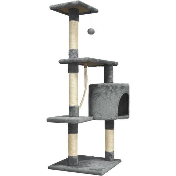 PALOMA Dark grey cat tree 40 x 40 x 114cm - 3 platforms, 1 rope, 1 niche, scratching posts