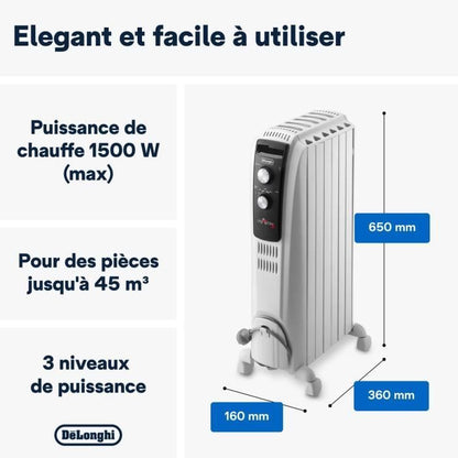 Dragon4 DELONGHI oil bath radiator - 1500W - 3 heating stages - Real Energy technology - Chimney effect