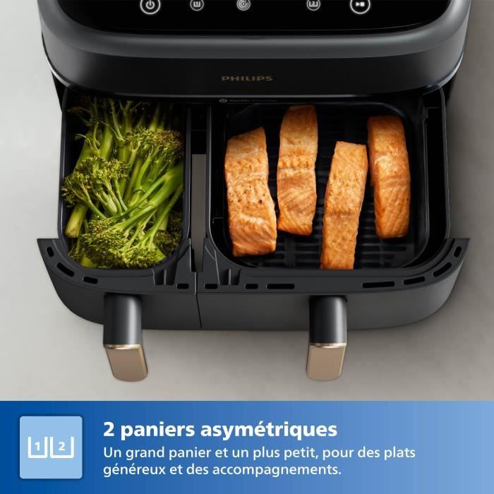 Oil-free fryer - PHILIPS - NA352/04 - 9L - Double basket - Touch screen + Accessories - Black