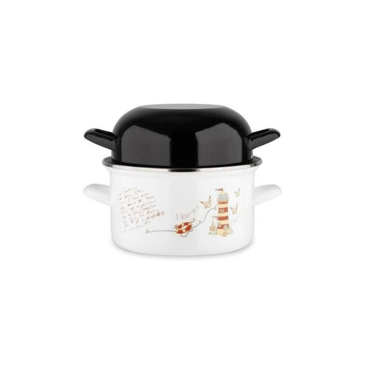 BAUMALU mold pot 20 cm - Lighthouse decor - Black lid - White