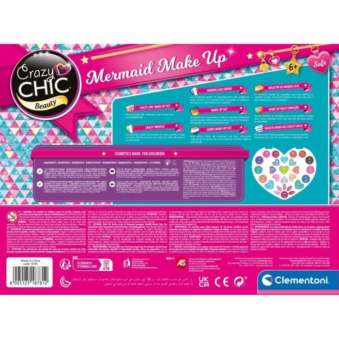 Clementoni - Crazy Chic - Mermaid Makeup - Eye shadows, lip gloss and applicators - Ages 6 and up