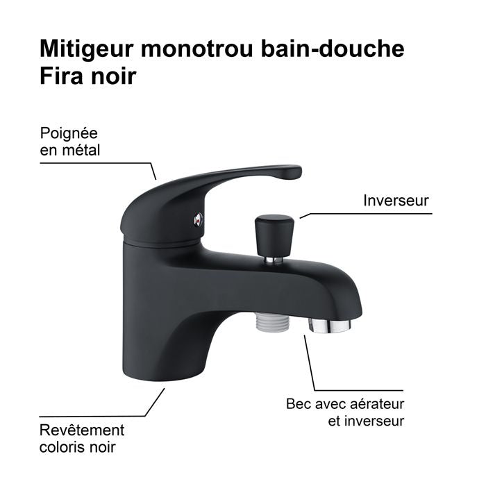 FIRA single-hole black bath shower mixer